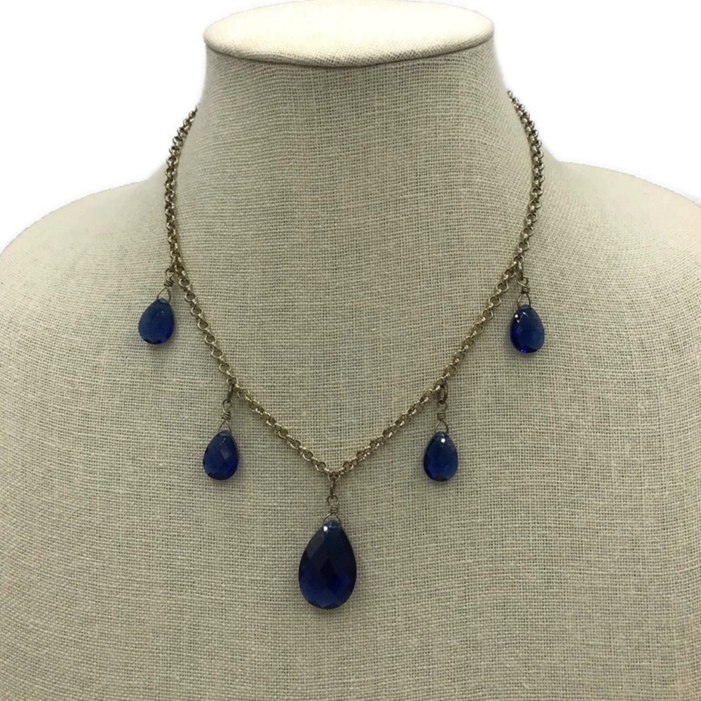 Carolina Herrera CH Dangling Blue Crystals Gold Tone Necklace
